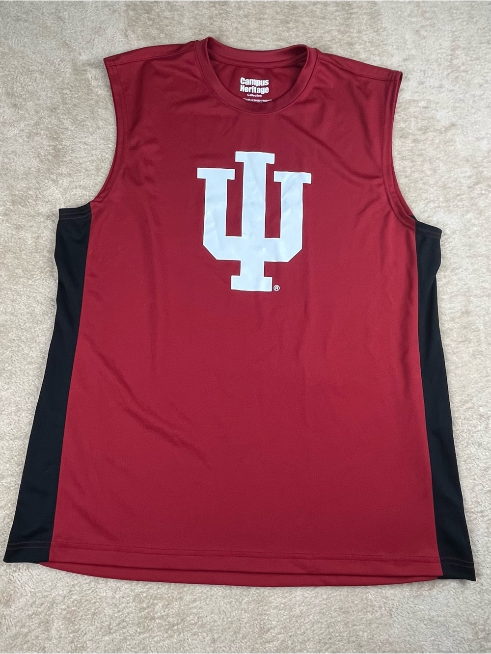 Campus Heritage Men's Sleeveless Performance Tee in Crimson with Black Panels
